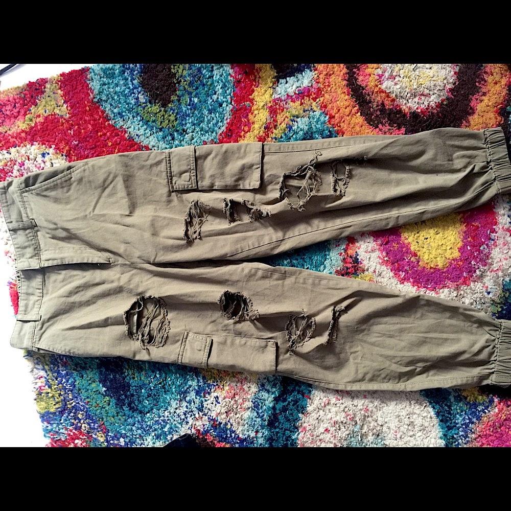 Forever 21 ripped high waisted cargo pants